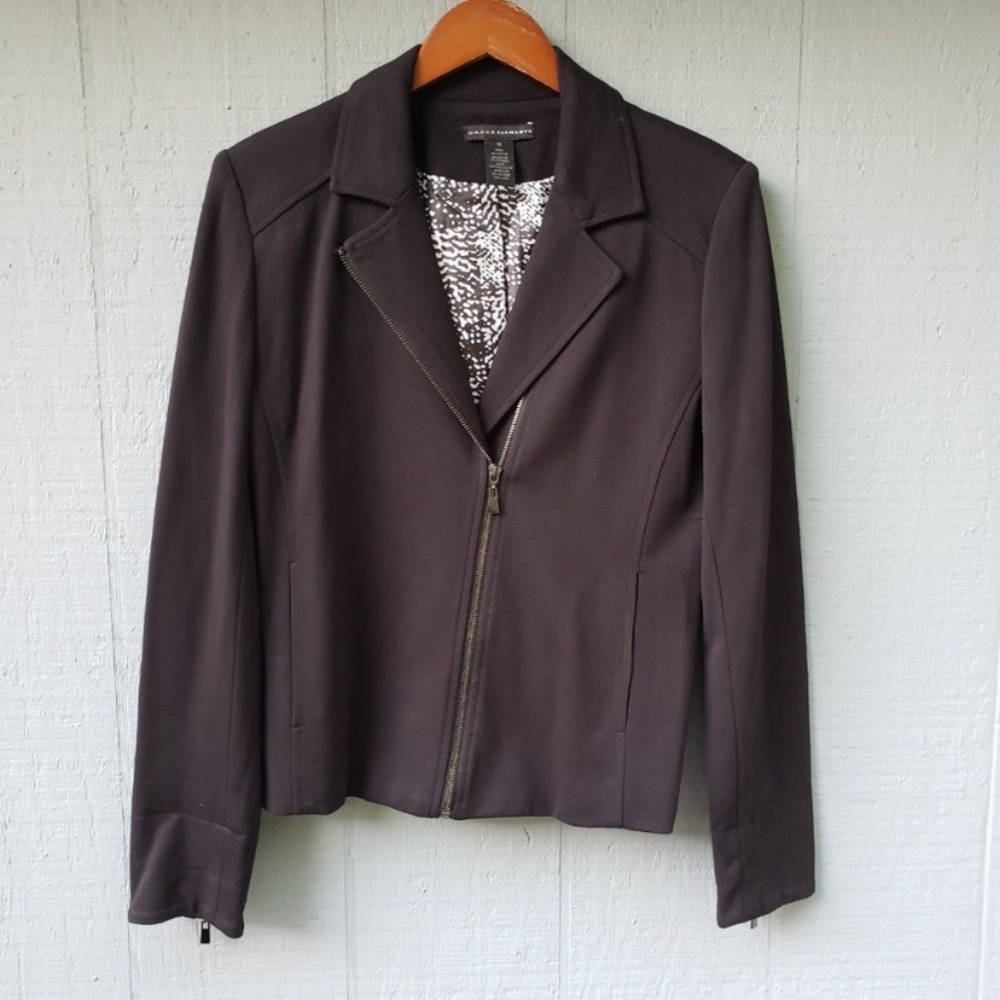 Grace Elements Moto Thick Blazer Jacket Black 10
